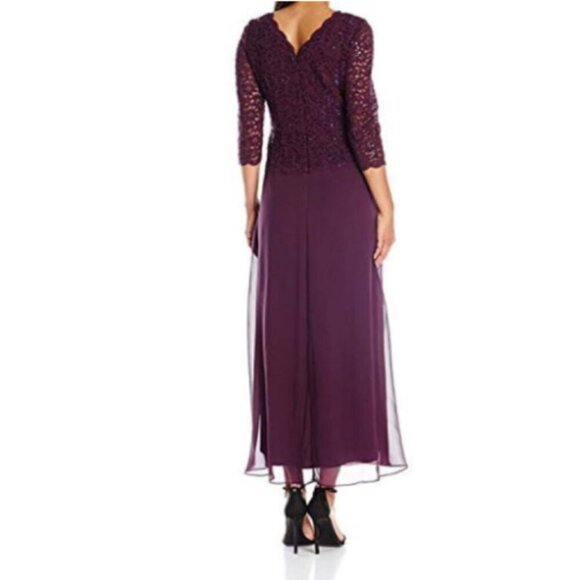 **Alex Evening** Long Gown with Sequin Lace Bodice & Chiffon Skirt 16P 8 NWT - Picture 2 of 8